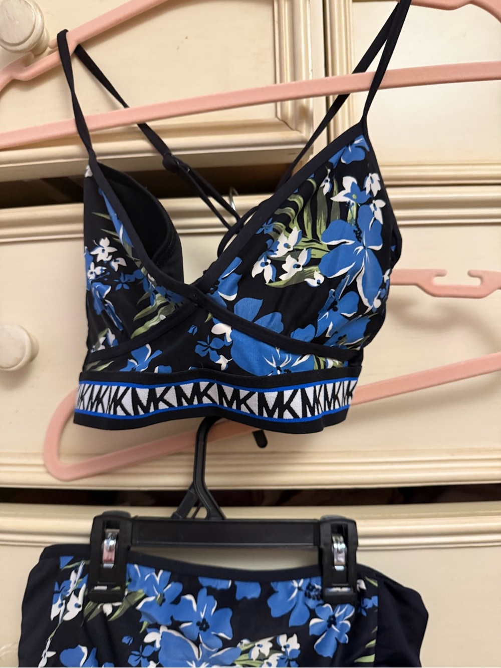 Michael Kors Black Floral Bralette with Blue Accents
